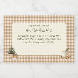 Etiqueta Para Comida Navidades chocolate caliente mix Brown Gingham Lab