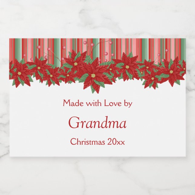 Etiqueta Para Comida Navidades festivos Poinsettias Rojas Verdes (Etiqueta única)