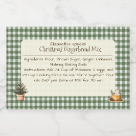 Etiqueta Para Comida Navidades Gingerbread Mix Green Gingham Labels