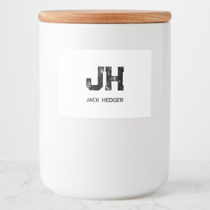 ETIQUETA PARA COMIDA NOMBRE DE MONOGRAMA DE DOS LETRAS MINIMALISTA NEGR