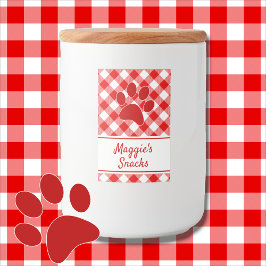 Etiqueta Para Comida Nombre de pata con patrón de cuadros gingham rojo 