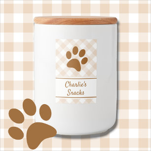 Etiqueta Para Comida Nombre de pata con patrón de gingham blanco beige