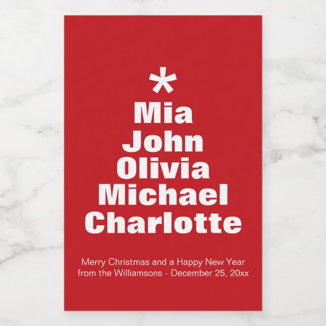 Etiqueta Para Comida Nombres de familia de personalizados blancos rojos (Etiqueta única)