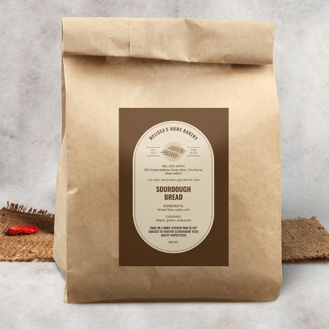 Etiqueta Para Comida Pan Pan Ley Mínima De Cabaña De Pan Panadería (Modern bakery cottage law label design in neutral beige and brown tones)