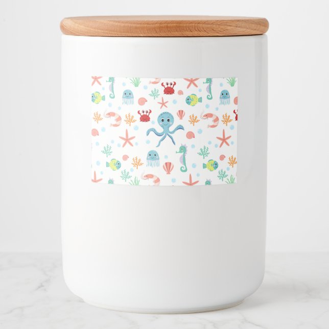 Etiqueta Para Comida Patrón del mundo marino (Anverso)