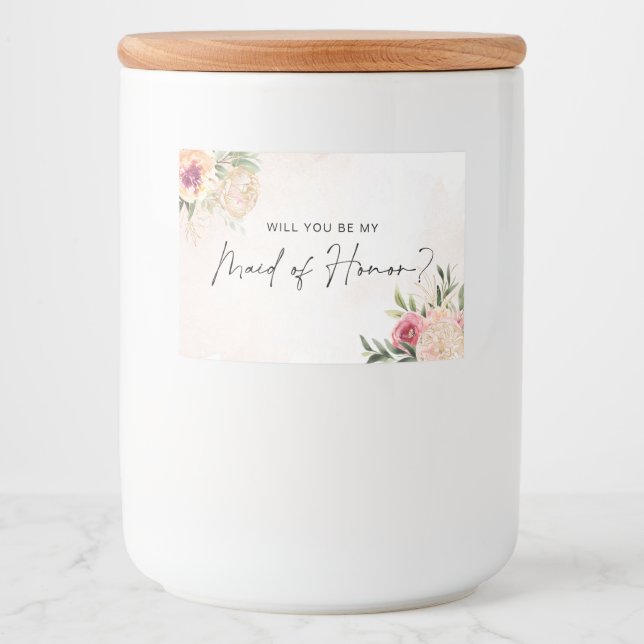 Etiqueta Para Comida Peony y Gold Bloom Maid of Honor Candle Label (Anverso)