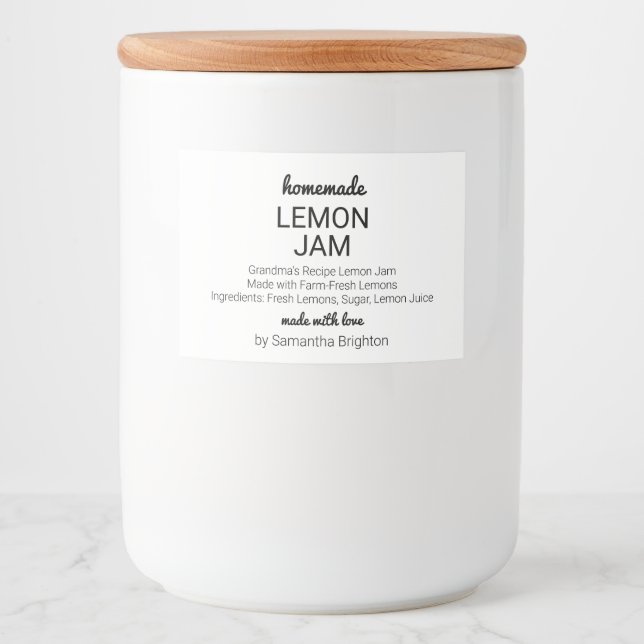 Etiqueta Para Comida Personalizado casero con mermelada de limón Cocina (Anverso)