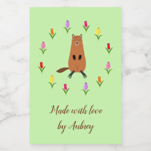 Etiqueta Para Comida Personalizado Cute Groundhog y Tulip Flowers