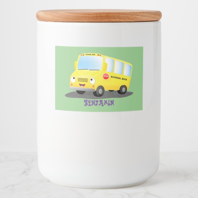 Etiqueta Para Comida Personalizado de autobús escolar alegre y amarillo (Anverso)