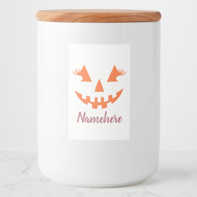 Etiqueta Para Comida Personalizado Girly Jack O Lantern Pumpkin Hallowe (Anverso)