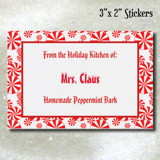 Etiqueta Para Comida Personalizado Red White Holiday Pepperminte Patter