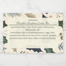 Etiqueta Para Comida Pine Branches Holly Leaves Christmas Baking Mix