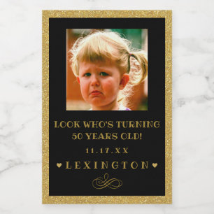 Etiqueta Para Comida Purpurina fotográfico de cumpleaños Aspecto Mini E