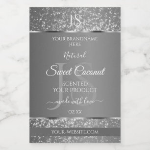 Etiqueta Para Comida Purpurina gris plateado Estrellas iniciales etique