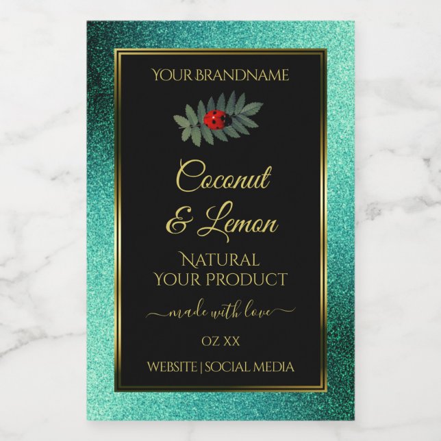 Etiqueta Para Comida Purpurina metálico verde azulado Ladybug de etique (Etiqueta única)