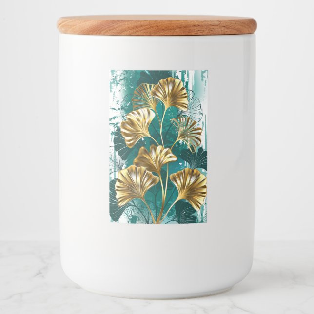 Etiqueta Para Comida Rama con hojas doradas Ginko Biloba (Anverso)