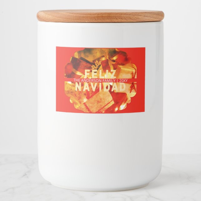 Etiqueta Para Comida Red Gold Feliz Navidad Custom Elegant Christmas (Anverso)