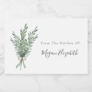 Etiqueta Para Comida Rosemary Bouquet con color de agua y jute Bow