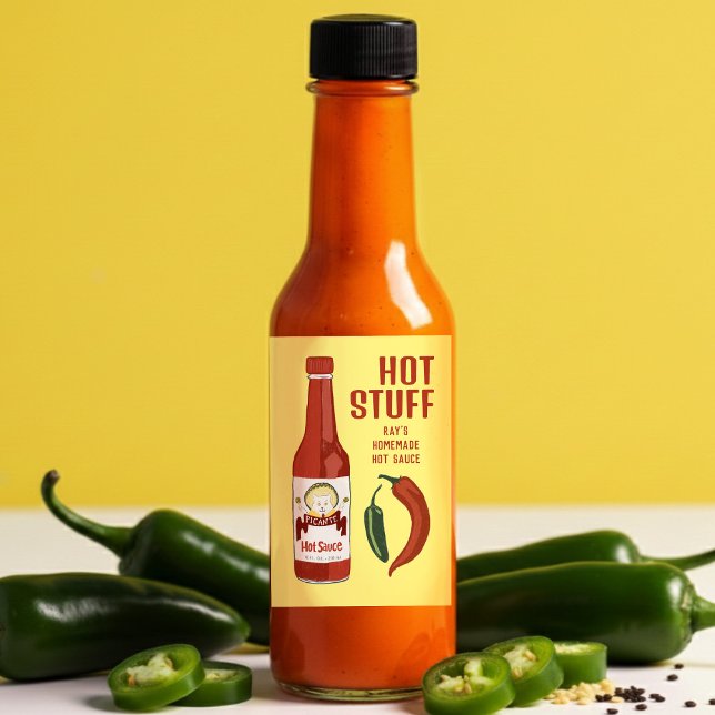 Etiqueta Para Comida Salsa Picante HOT STUFF Jalapeños Chiles (HOT STUFF Spicy Hot Sauce Jalapeños Chiles CUSTOM Food Label
)