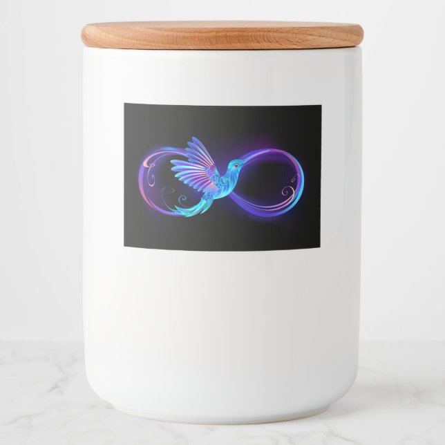 Etiqueta Para Comida Símbolo de infinito neón con colibrí brillante (Anverso)