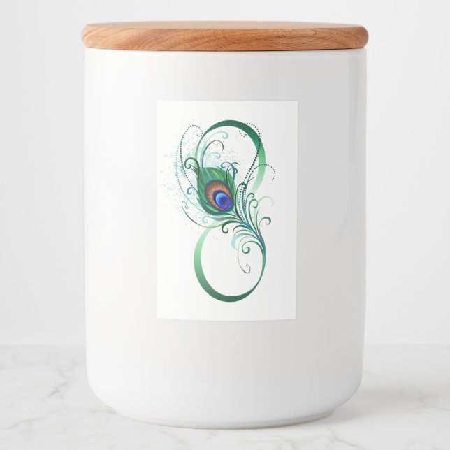 Etiqueta Para Comida Símbolo infinito con pluma de pavo real (Anverso)