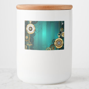 Etiqueta Para Comida Steampunk Jewelry Watch sobre un fondo verde