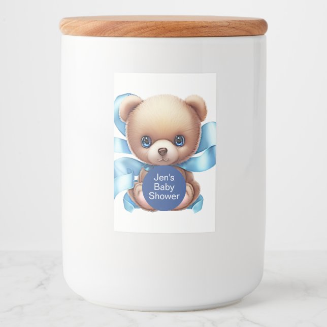Etiqueta Para Comida Teddy Bear Blue Baby Shower (Anverso)