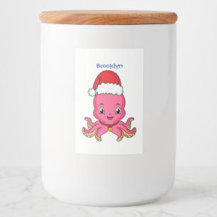 Etiqueta Para Comida Un pulpo alegre lindo usando Navidades gorra perso
