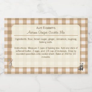 Etiqueta Para Comida Woodland Animals Gingham Autumn Ginger Cooke Mix