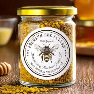Etiqueta para conservas de polen de abeja con abej