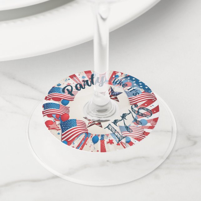 Etiqueta Para Copas De Vino 4 de julio Fiesta (Detalle)