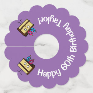 Etiqueta Para Copas De Vino 60.ª tarta de cumpleaños con hielo de chocolate co