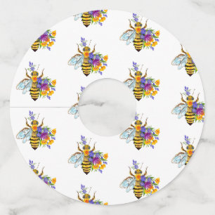 Etiqueta Para Copas De Vino Abeja de flor con plantas silvestres