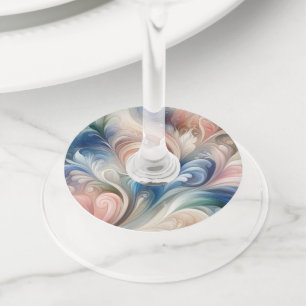 Etiqueta Para Copas De Vino Acuarela Fantasía Pastel Floral Azul & Crema