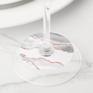 Etiqueta Para Copas De Vino Agato de oro blanco y Rosa