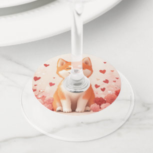 Etiqueta Para Copas De Vino Akita con Rosas - Día de San Valentín 