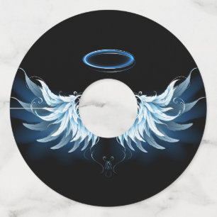 Etiqueta Para Copas De Vino Alas del Ángel Azul brillante sobre fondo negro