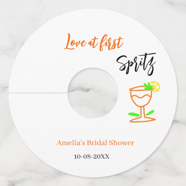 Etiqueta Para Copas De Vino Amor a primera spritz naranja negro despedida de s (Anverso)