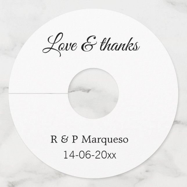 Etiqueta Para Copas De Vino Amor y gracias añadir nombre de pareja boda añadir (Anverso)