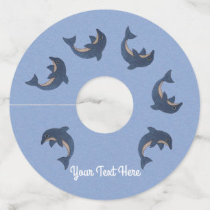 Etiqueta Para Copas De Vino Anillo de saltar espuma como delfines blancos azul