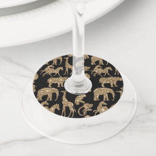Etiqueta Para Copas De Vino Animales Salvajes Safari Elegante Brillante Dorado