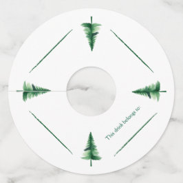 Etiqueta Para Copas De Vino Árbol de pinos de color de agua verde para Navidad