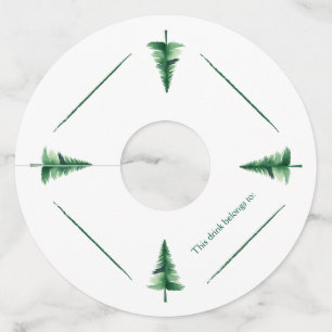 Etiqueta Para Copas De Vino Árbol de pinos de color de agua verde para Navidad