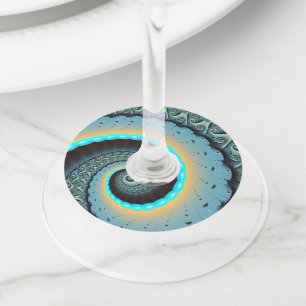 Etiqueta Para Copas De Vino Arte en espiral fractal abstracto azul turquesa na