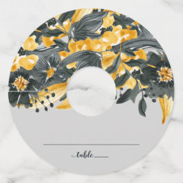 Etiqueta Para Copas De Vino Asientos de Boda Elegante de Floral Amarillo + Gri