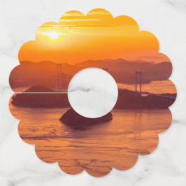 Etiqueta Para Copas De Vino Atardecer de niebla en el puente Kurushima Kaikyo