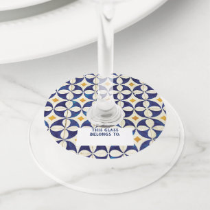Etiqueta Para Copas De Vino Baldosas portuguesas - Diseño del patrón Azulejo