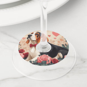 Etiqueta Para Copas De Vino Basset Hound con Rosas - Día de San Valentín 