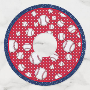 Etiqueta Para Copas De Vino Béisbol rojo blanco y azul