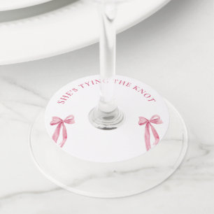 Etiqueta Para Copas De Vino Blush Rosa Lazo Ella Está Atando El Nudo Despedida